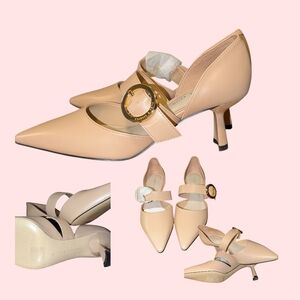 Charles & Keith Beige Heels with Gold Accent